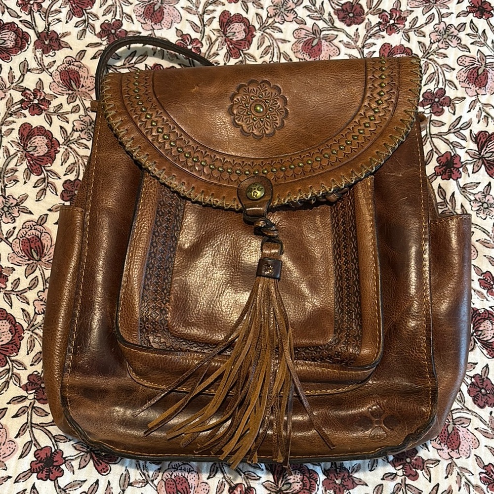 Brown Leather Backpack with Tassel